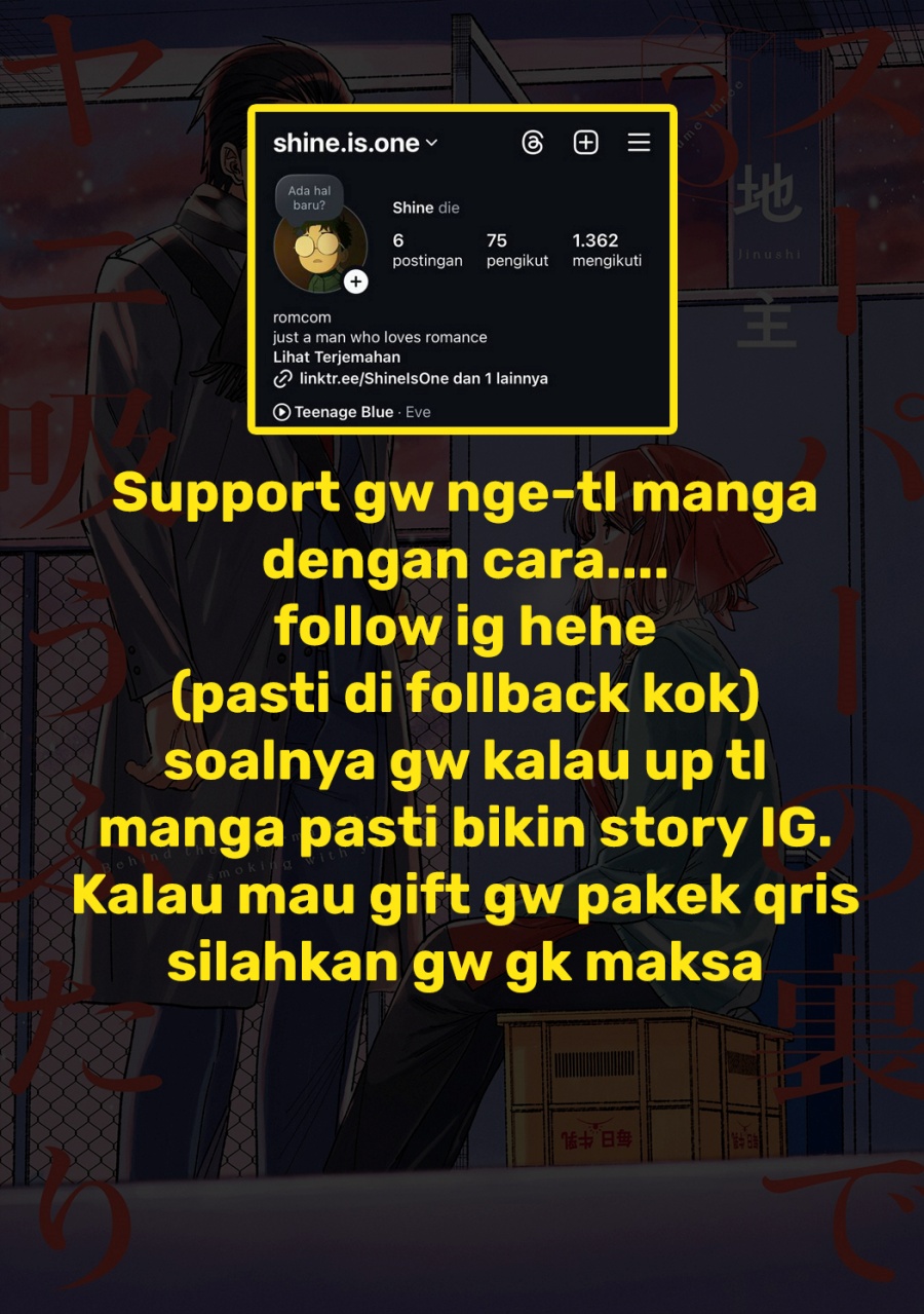 A Story About Smoking at the Back of the Supermarket (Super no Ura de Yani Suu Futari) Chapter 27 Bahasa Indonesia