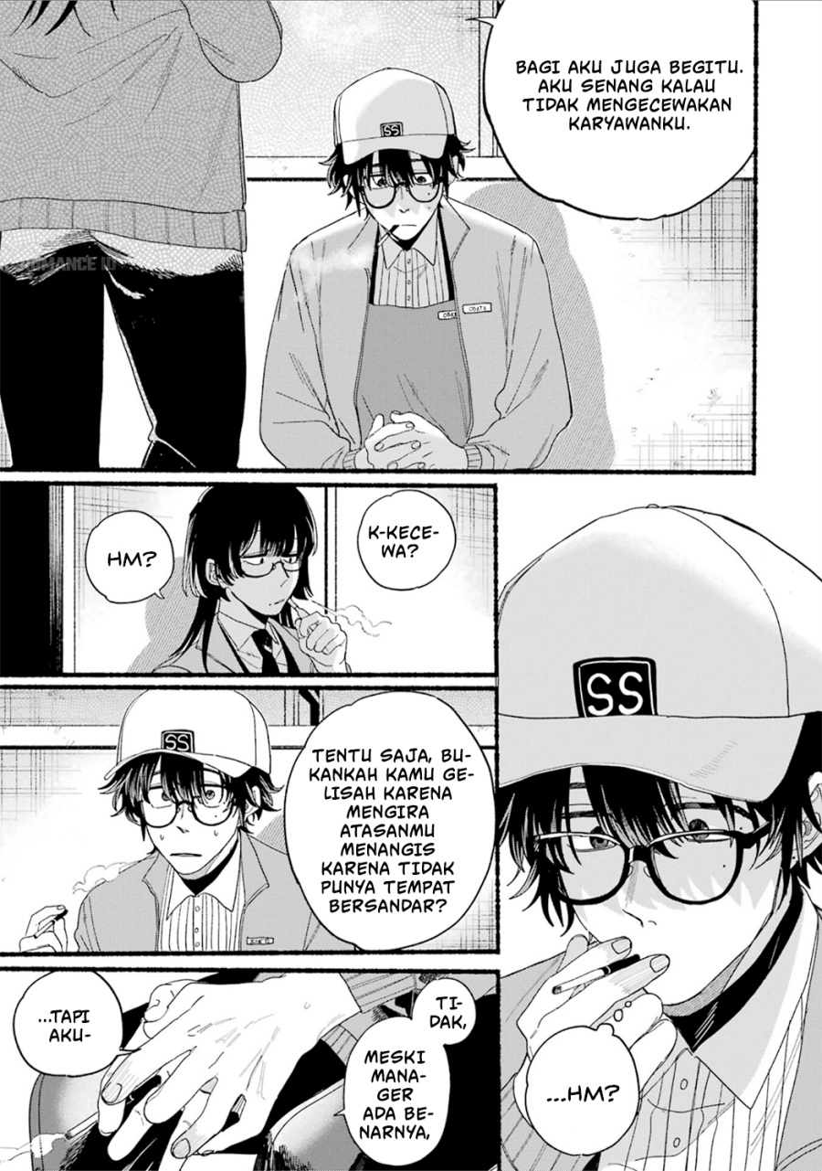 A Story About Smoking at the Back of the Supermarket (Super no Ura de Yani Suu Futari) Chapter 28.7 Bahasa Indonesia