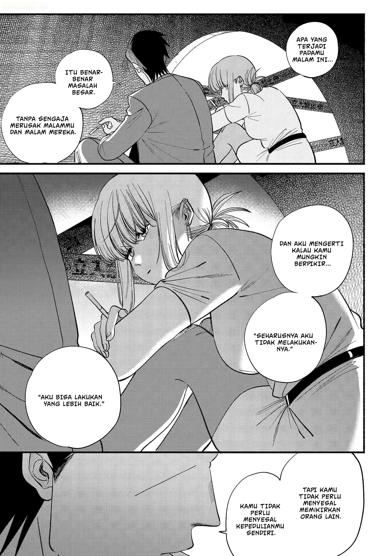 A Story About Smoking at the Back of the Supermarket (Super no Ura de Yani Suu Futari) Chapter 49 Bahasa Indonesia