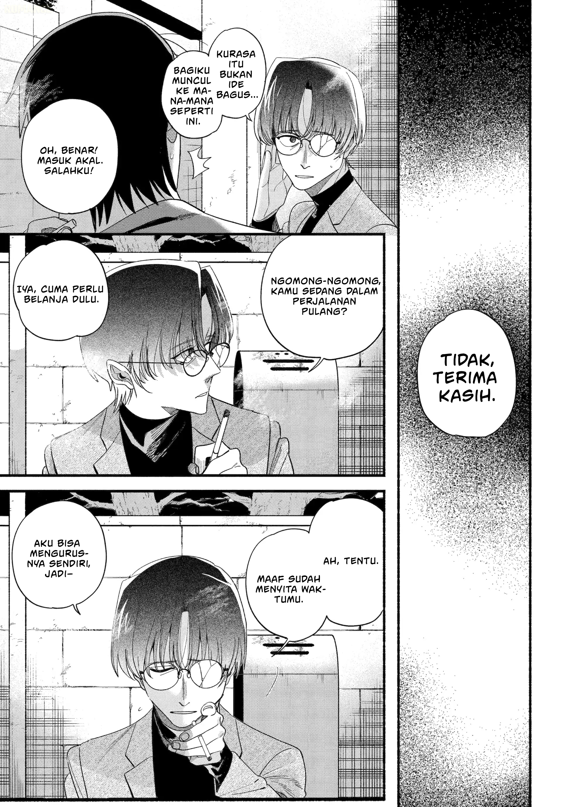 A Story About Smoking at the Back of the Supermarket (Super no Ura de Yani Suu Futari) Chapter 54 Bahasa Indonesia