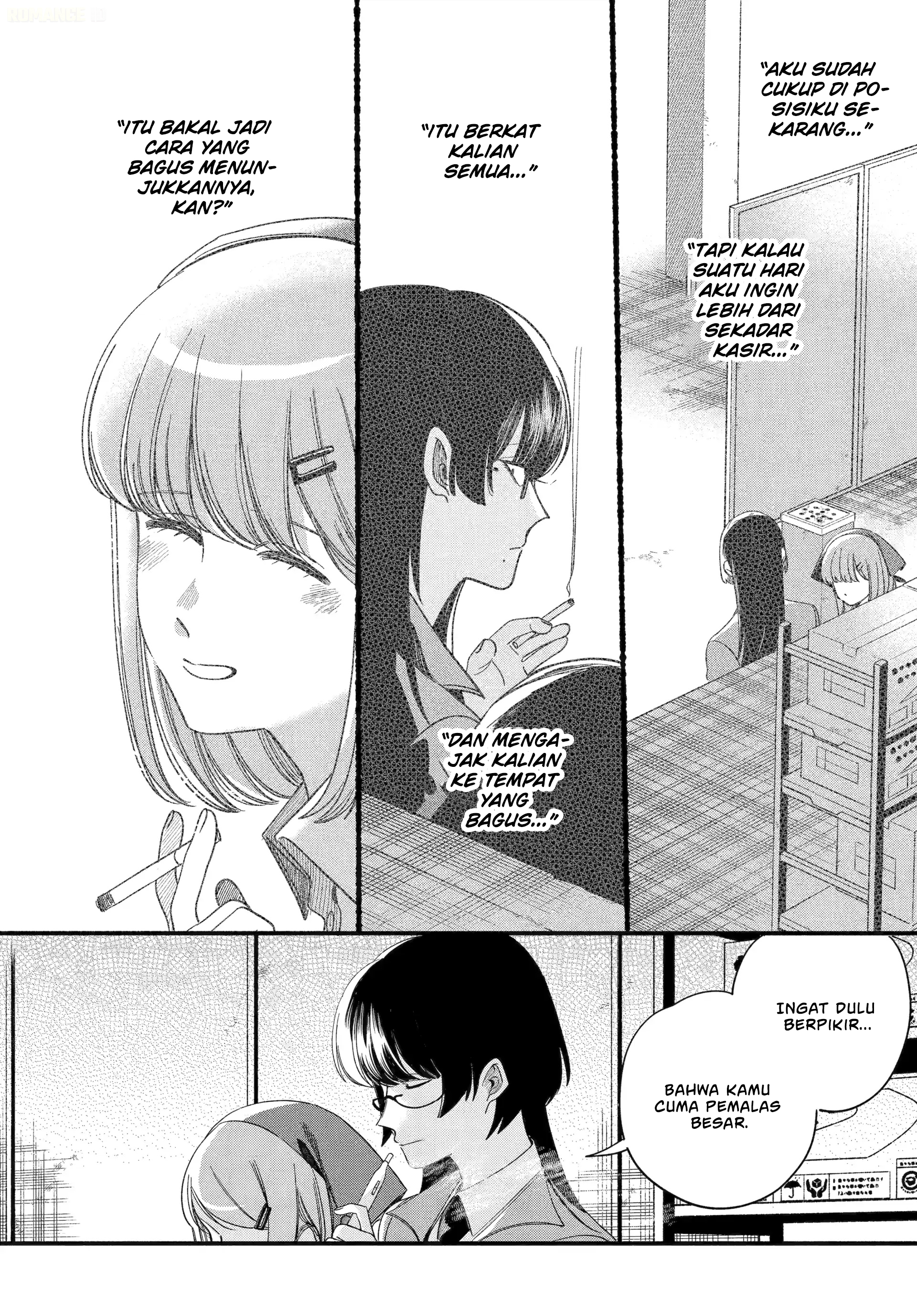 A Story About Smoking at the Back of the Supermarket (Super no Ura de Yani Suu Futari) Chapter 55 Bahasa Indonesia