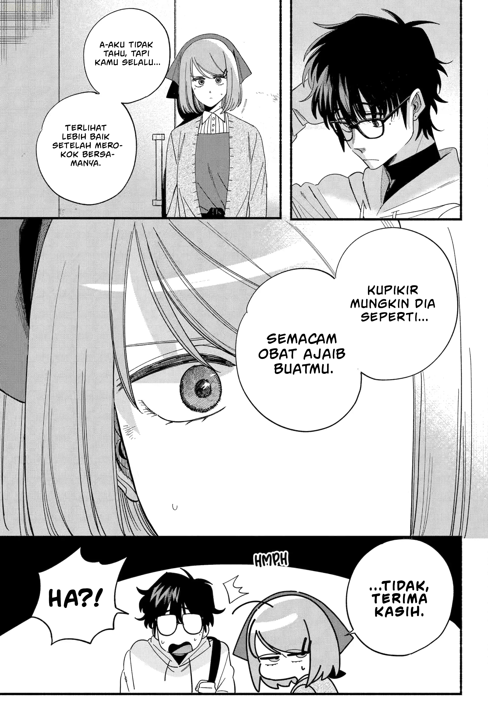 A Story About Smoking at the Back of the Supermarket (Super no Ura de Yani Suu Futari) Chapter 55 Bahasa Indonesia