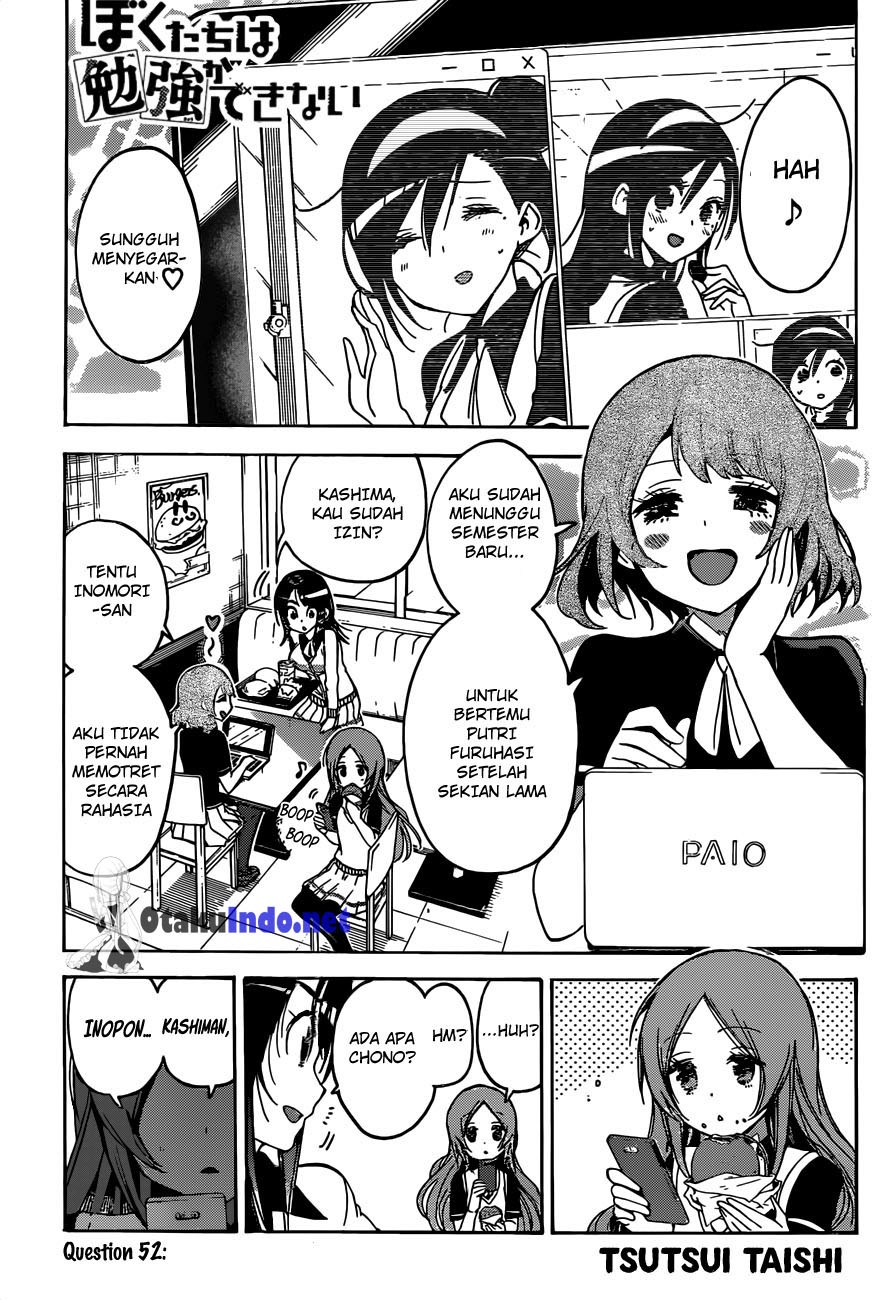 Bokutachi wa Benkyou ga Dekinai Chapter 52 Bahasa Indonesia