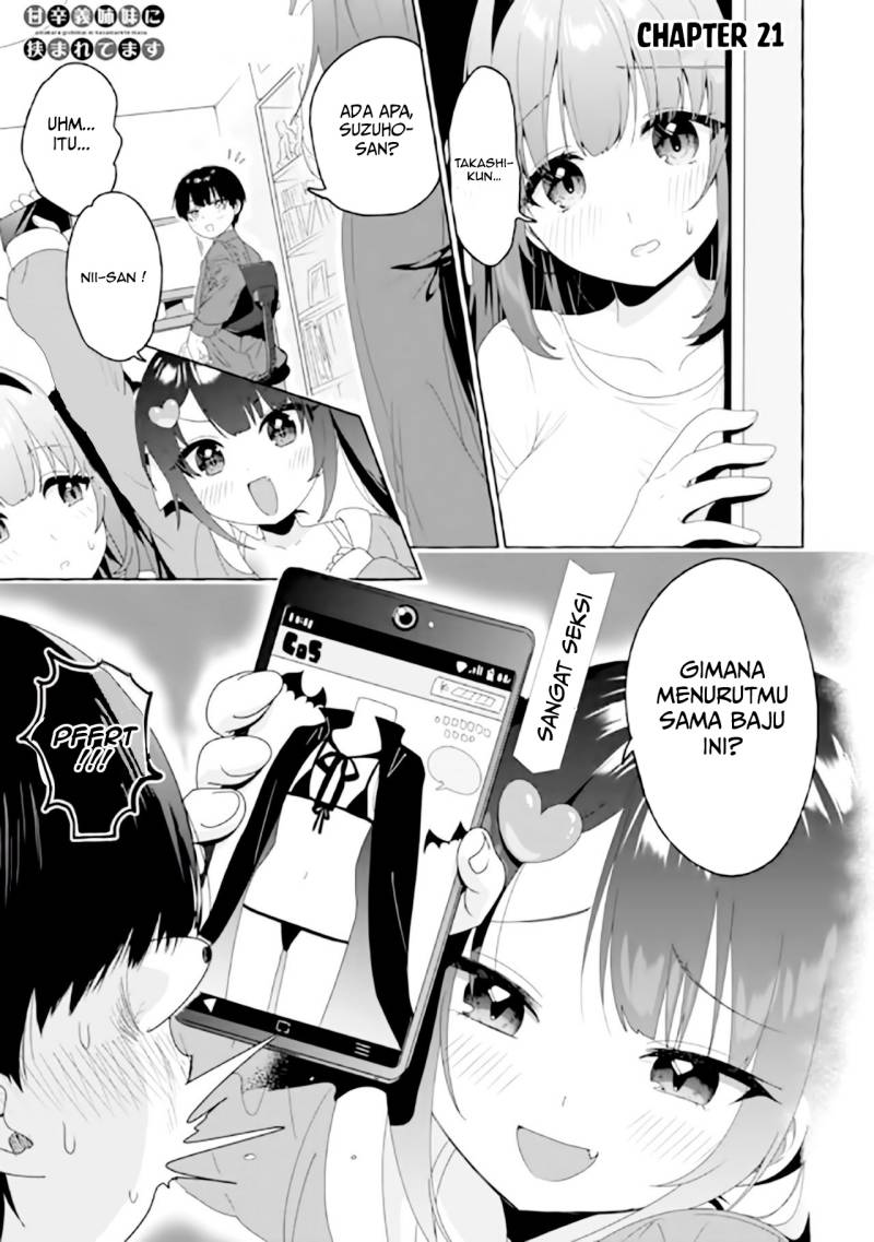 I’m Sandwiched Between Sweet and Spicy Step-Sisters (Amakara Gishimai ni Hasamarete Masu) chapter 21