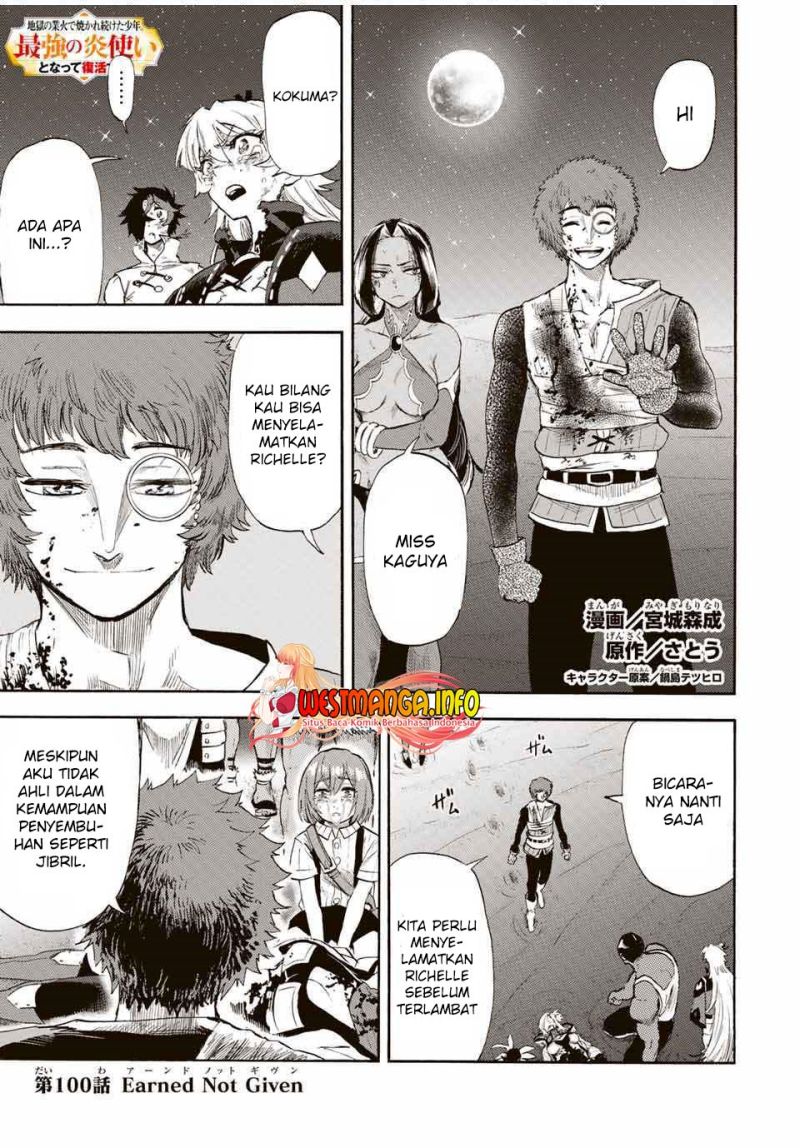 Jigoku no Gouka de Yaka re Tsuzuketa Shounen. Saikyou no Honou Tsukai to Natte Fukkatsu Suru. chapter 100