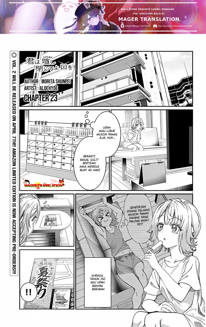 Kimi wa Yakamashi Tojite yo Kuchi wo! Chapter 23 Bahasa Indonesia