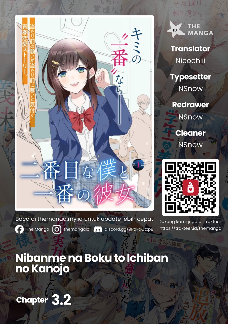 Nibanme na Boku to Ichiban no Kanojo Chapter 03.2 Bahasa Indonesia