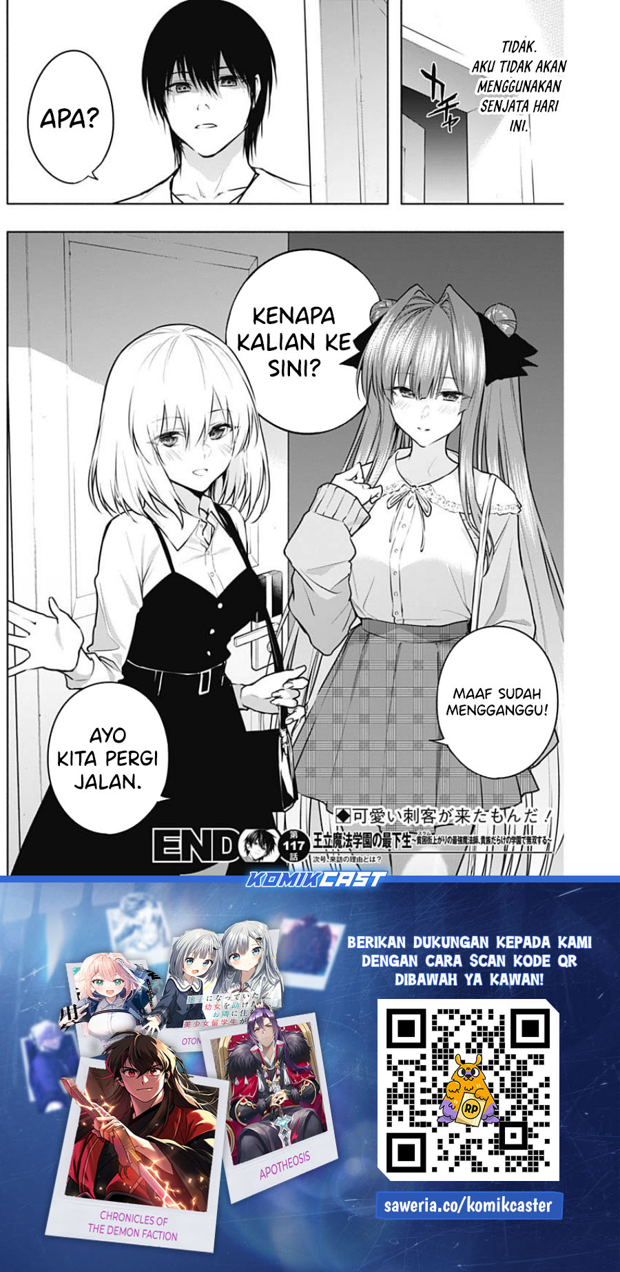 Ouritsu Mahou Gakuen no Saikasei: Slum Agari no Saikyou Mahoushi, Kizoku darake no Gakuen de Musou suru Chapter 117 Bahasa Indonesia