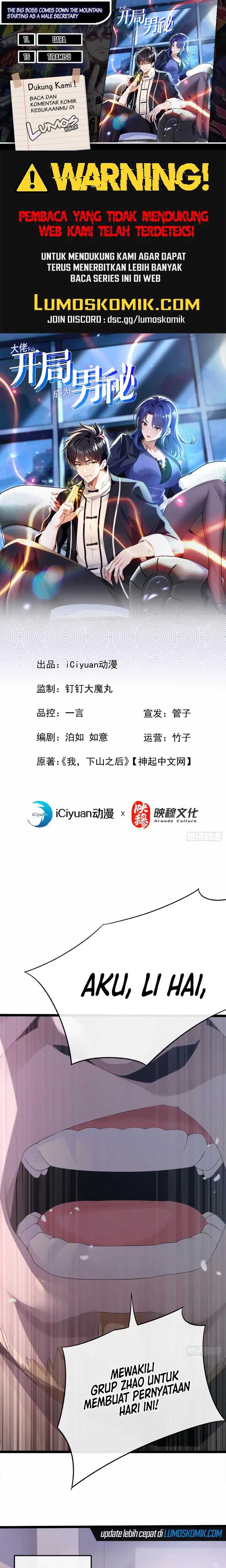 The Big Boss Comes Down the Mountain: Starting as a Male Secretary Chapter 01 Bahasa Indonesia