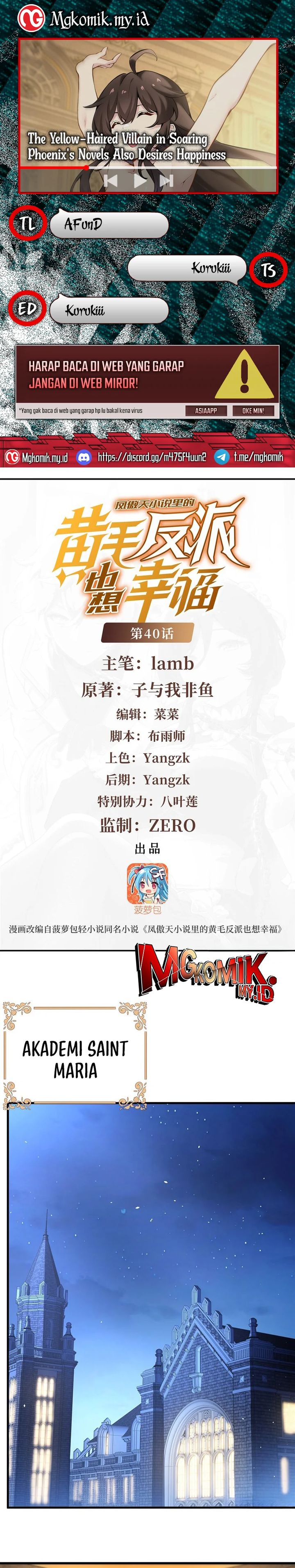 The Yellow-haired Villain in Female Main Character’s Novel wants Happiness Chapter 40 Bahasa Indonesia