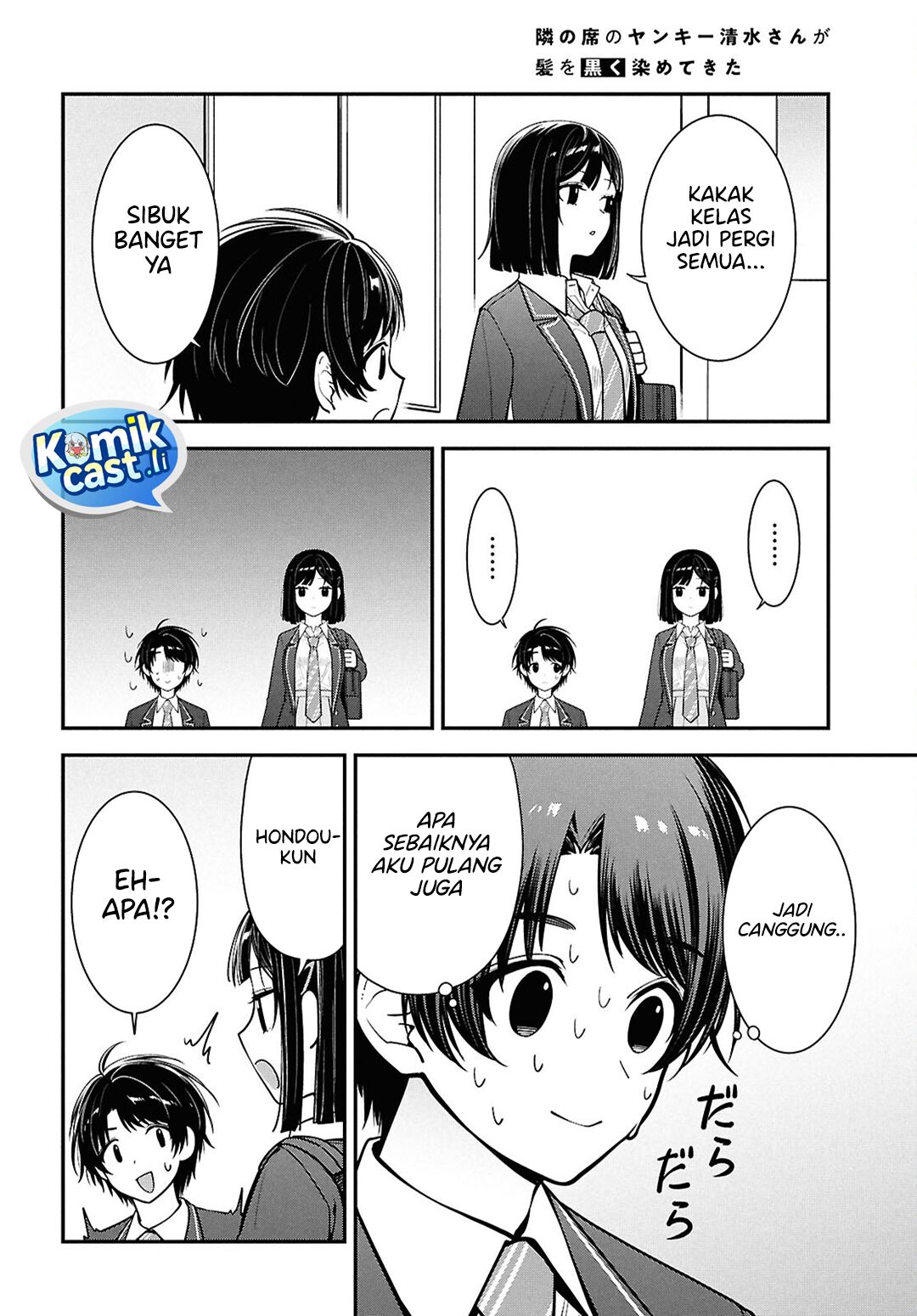 Tonari no Seki no Yankee Shimizu-san ga Kami o Kuroku Sometekita Chapter 11 Bahasa Indonesia