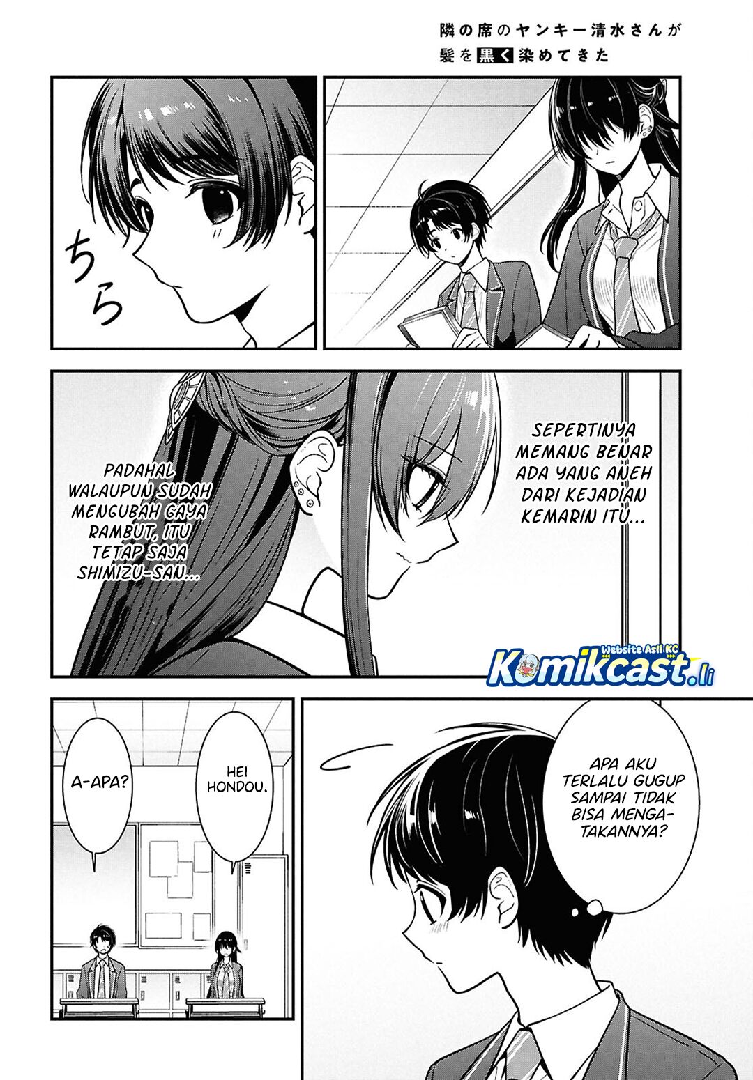 Tonari no Seki no Yankee Shimizu-san ga Kami o Kuroku Sometekita Chapter 11 Bahasa Indonesia