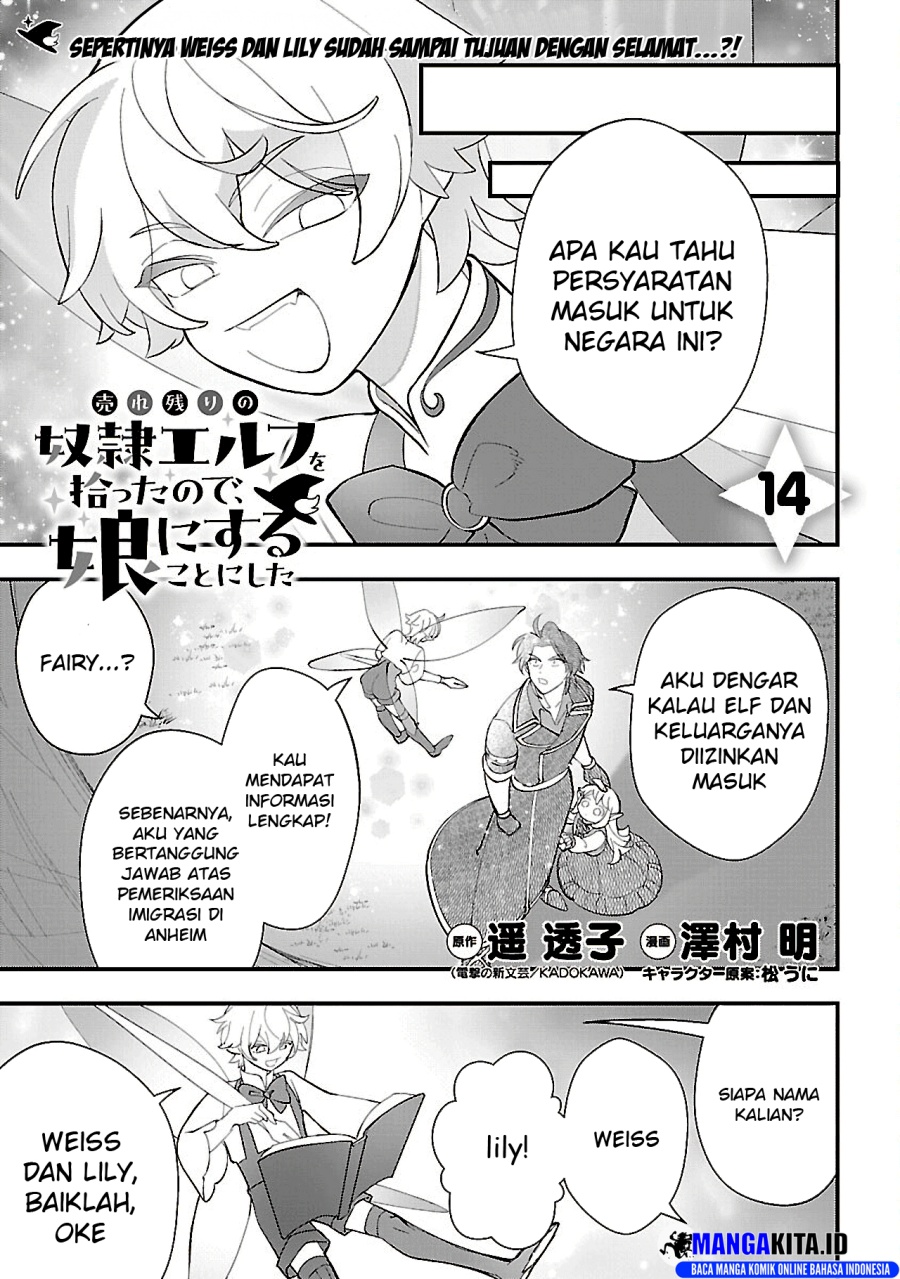 Urenokori no Dorei Elf wo Hirotta no de, Musume ni suru Koto ni shita Chapter 14.1 Bahasa Indonesia