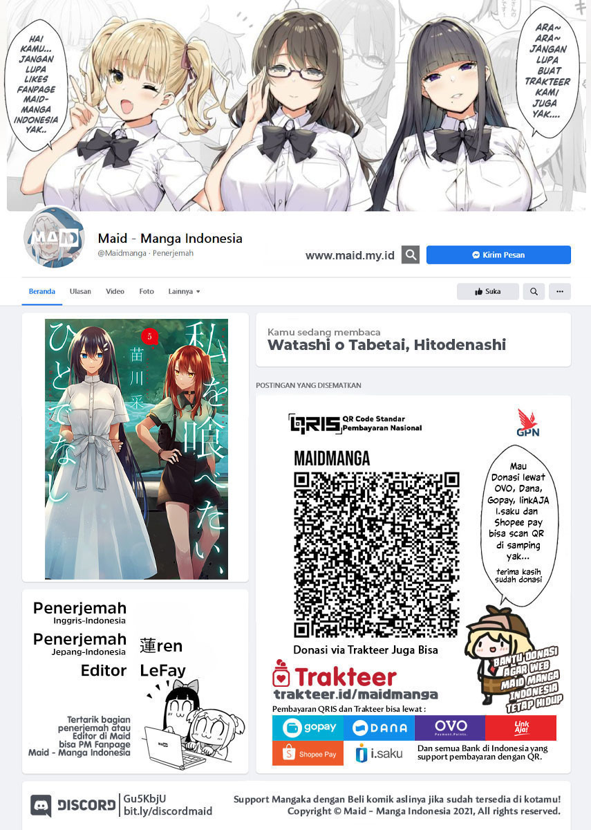 Watashi o Tabetai, Hitodenashi Chapter 27 Bahasa Indonesia